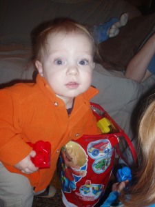Wearing orange on his first birthday.